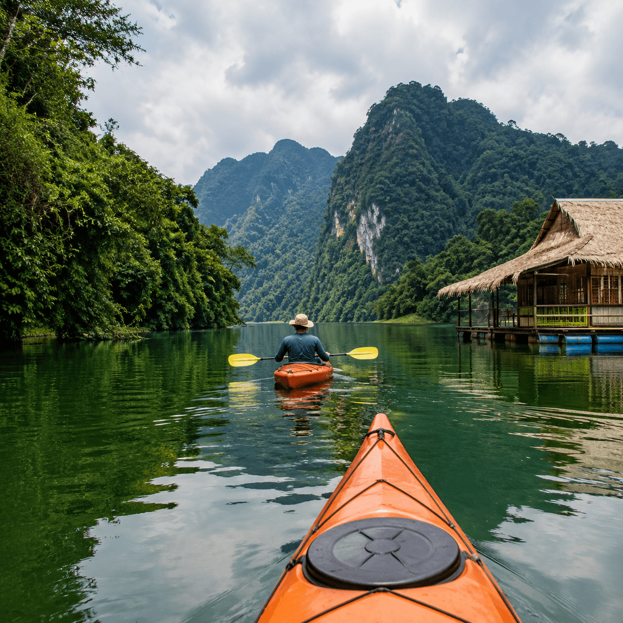 Photorealistic editorial travel photograph in Across Vietnam. Subject: Photorealistic editorial travel photograph in Across Vietnam. Subject: Kayaking Ba Be Lake: A Practical Guide for International V