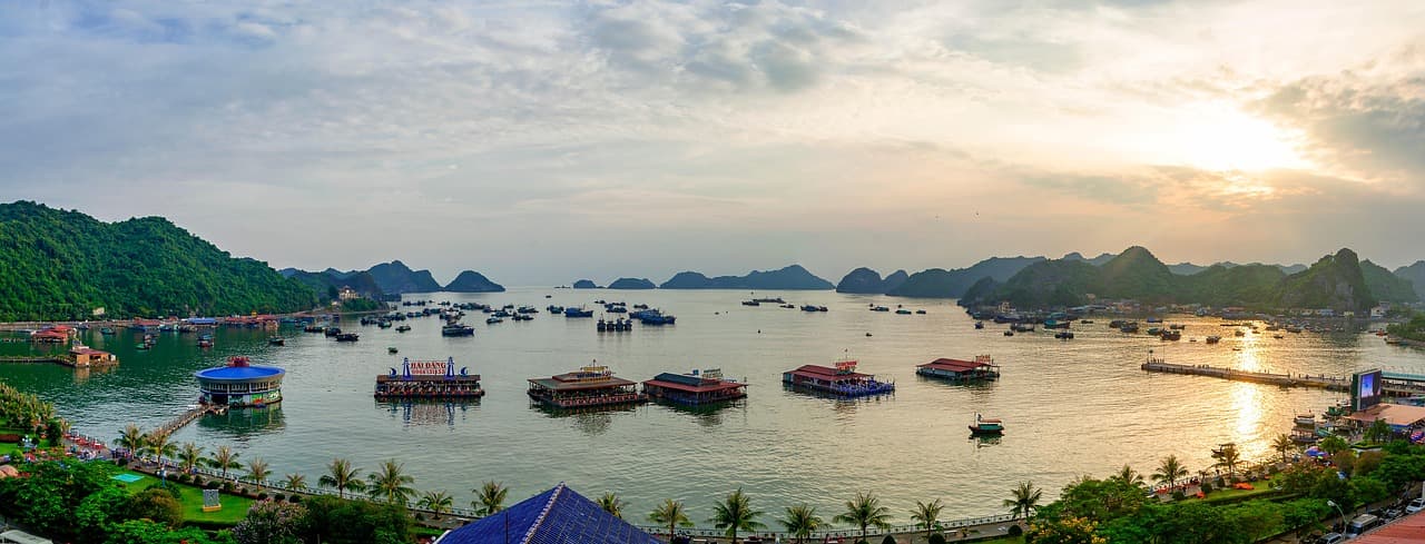 sunset, lan ha bay, nature, ha long bay, landscape, panorama, sea, vietnam, scenic view, tourist destination