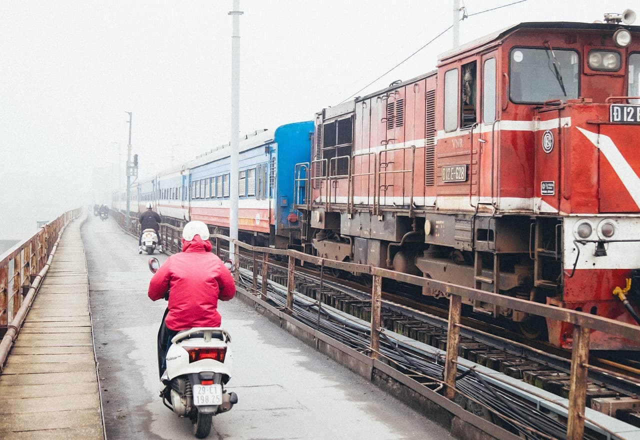 train, railway, bike, asian, vietnam, hanoi