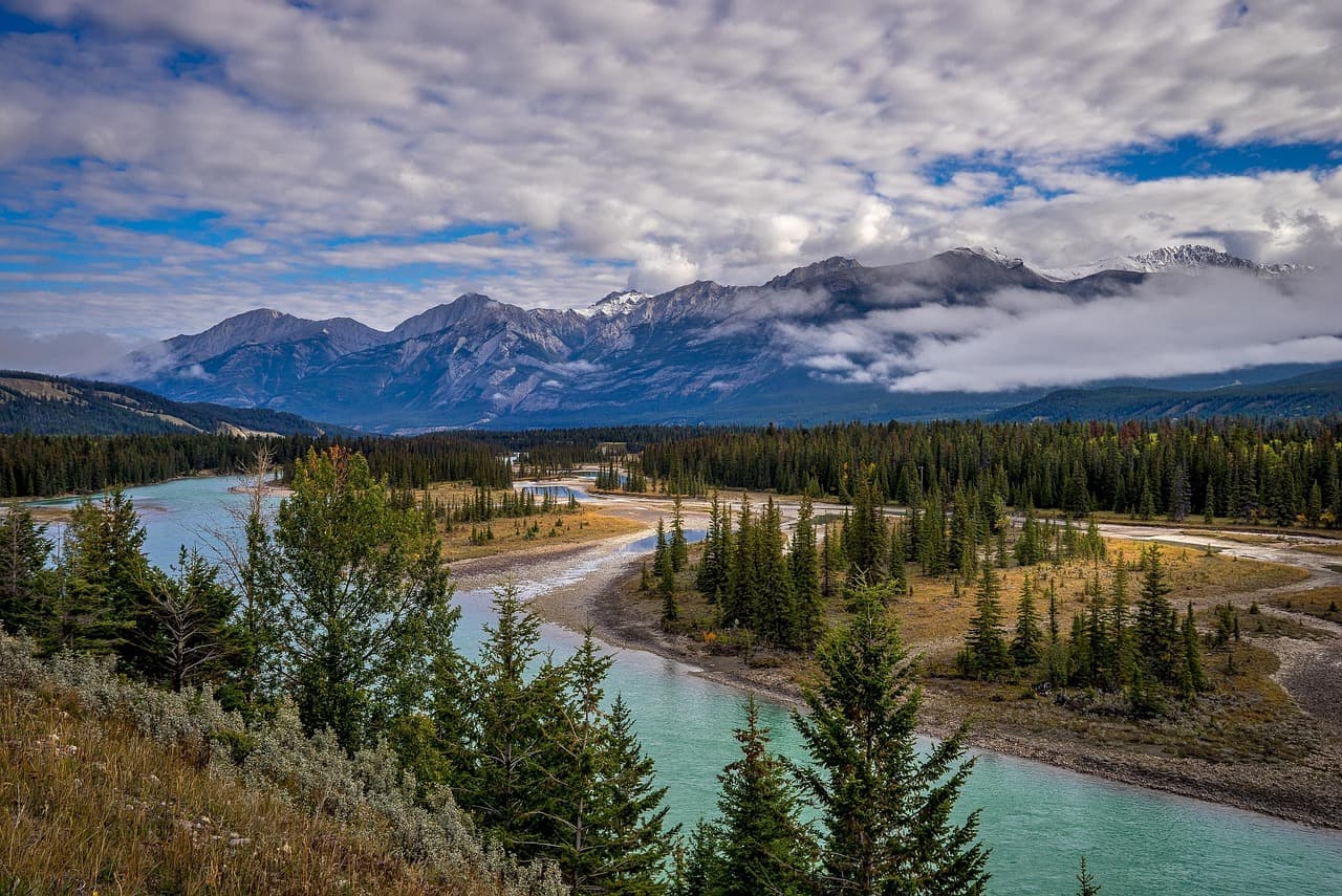 jasper national park, river, mountains, trees, forest, clouds, mountain range, scenery, scenic, nature, west canada, alberta, canada, alberta, canada, canada, canada, canada, canada